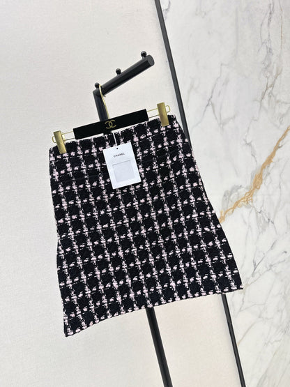 25 New style positioning plaid woven short jacket + A-line skirt set