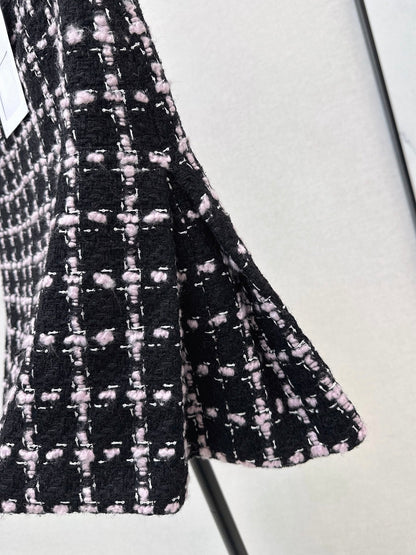 25 New style positioning plaid woven short jacket + A-line skirt set