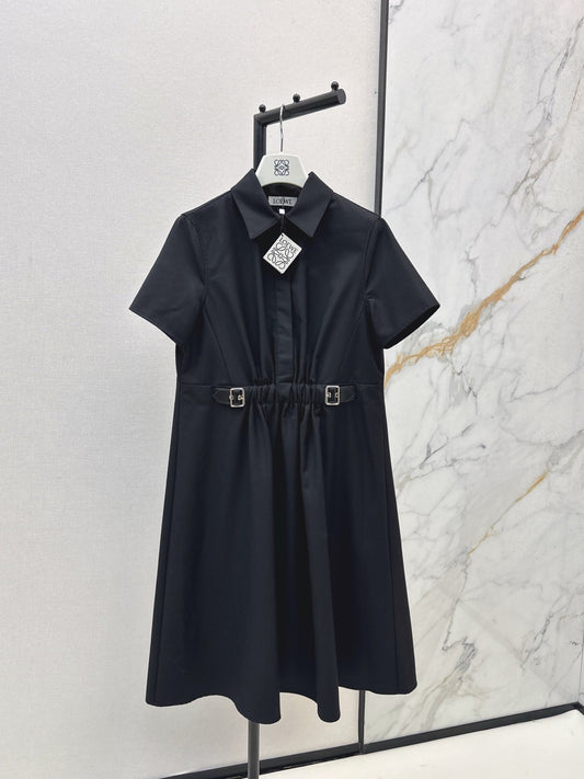 25 Lapel Leather Button Shirt Dress