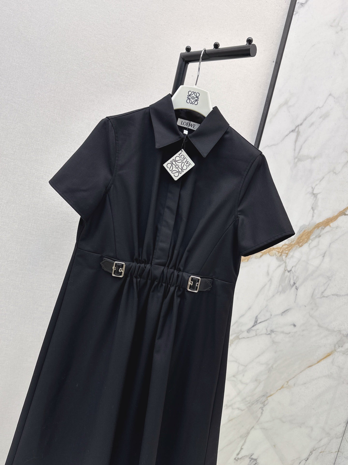 25 Lapel Leather Button Shirt Dress