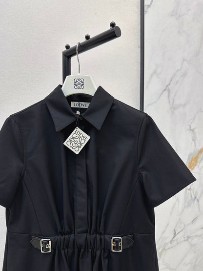 25 Lapel Leather Button Shirt Dress