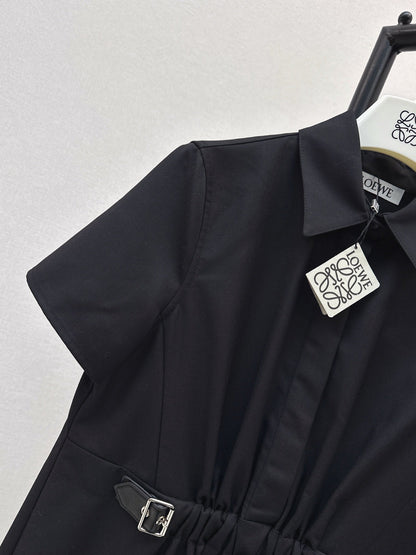 25 Lapel Leather Button Shirt Dress