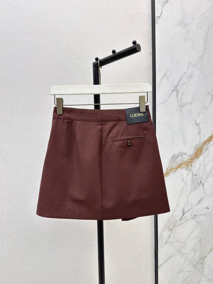 25 New leather buckle elastic pleated high waist skirt(wine red/BLACK)