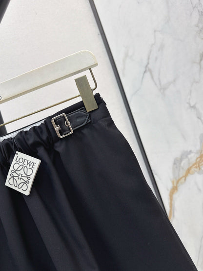 25 New leather buckle elastic pleated high waist skirt(wine red/BLACK)