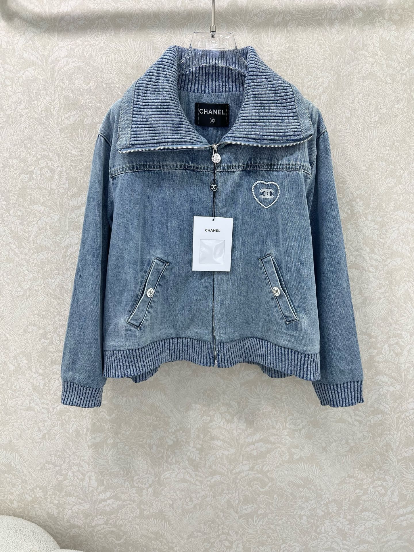 Letter Heart Embroidered Denim Jacket