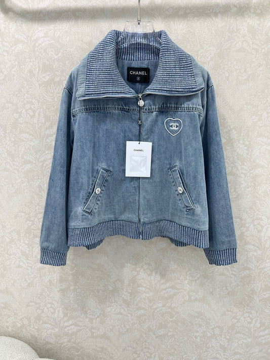 Letter Heart Embroidered Denim Jacket