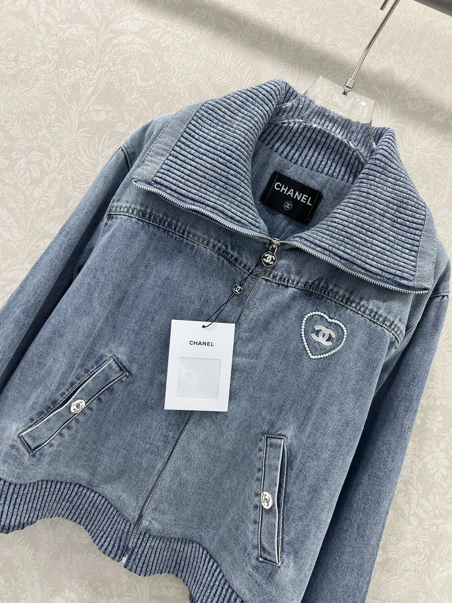 Letter Heart Embroidered Denim Jacket