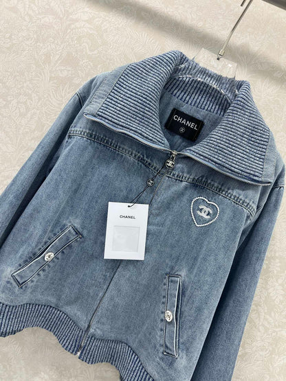 Letter Heart Embroidered Denim Jacket