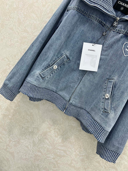 Letter Heart Embroidered Denim Jacket