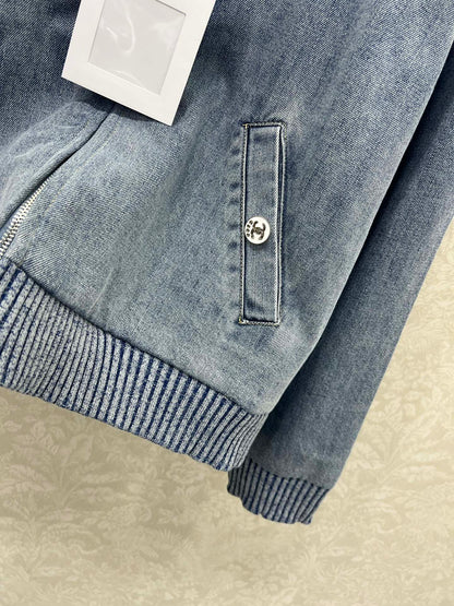 Letter Heart Embroidered Denim Jacket