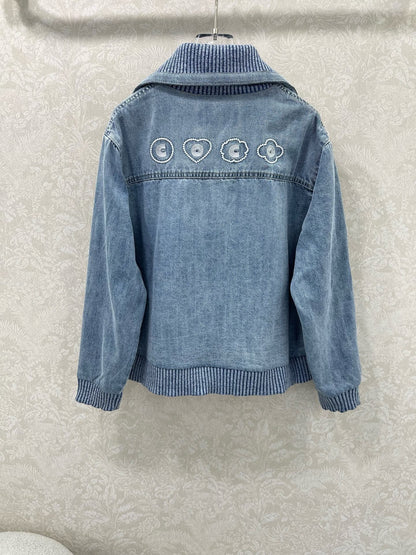 Letter Heart Embroidered Denim Jacket