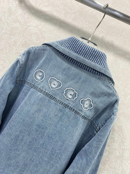 Letter Heart Embroidered Denim Jacket