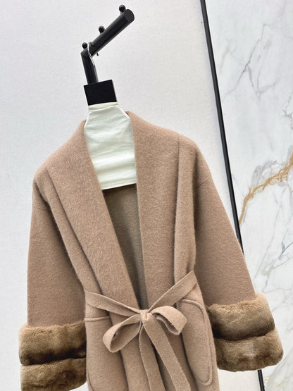 Rex rabbit fur cuffs mid-length sweater coat