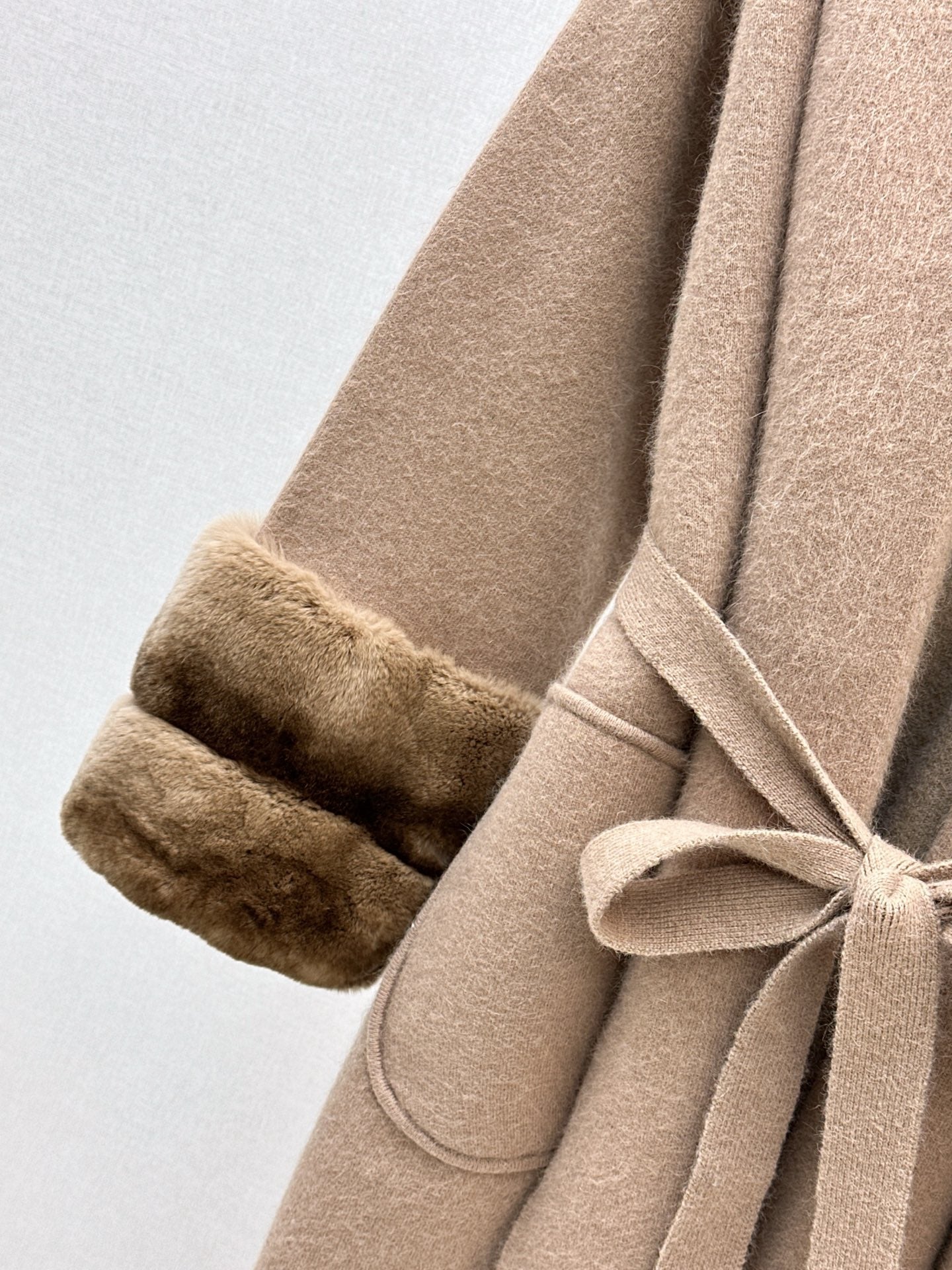 Rex rabbit fur cuffs mid-length sweater coat