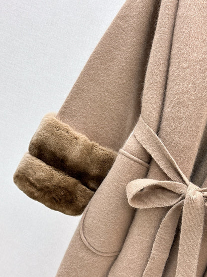 Rex rabbit fur cuffs mid-length sweater coat