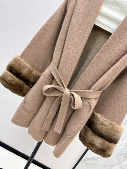 Rex rabbit fur cuffs mid-length sweater coat