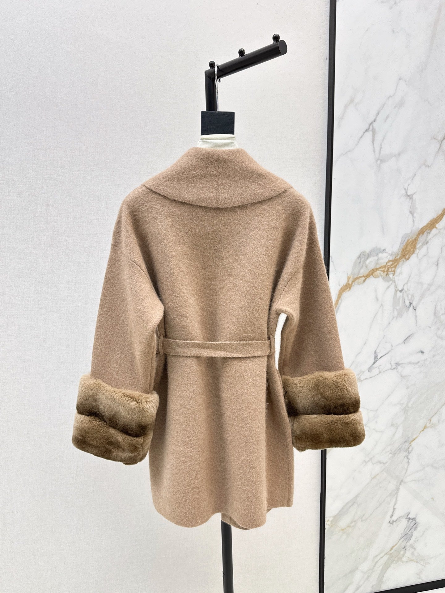 Rex rabbit fur cuffs mid-length sweater coat