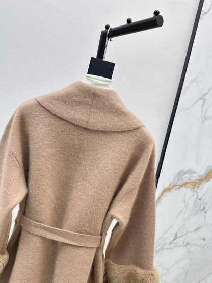 Rex rabbit fur cuffs mid-length sweater coat