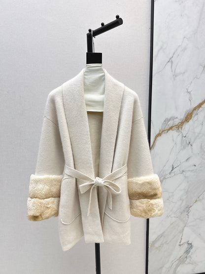 Rex rabbit fur cuffs mid-length sweater coat