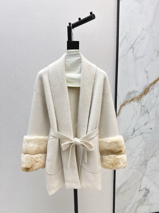 Rex rabbit fur cuffs mid-length sweater coat