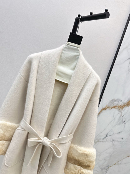 Rex rabbit fur cuffs mid-length sweater coat