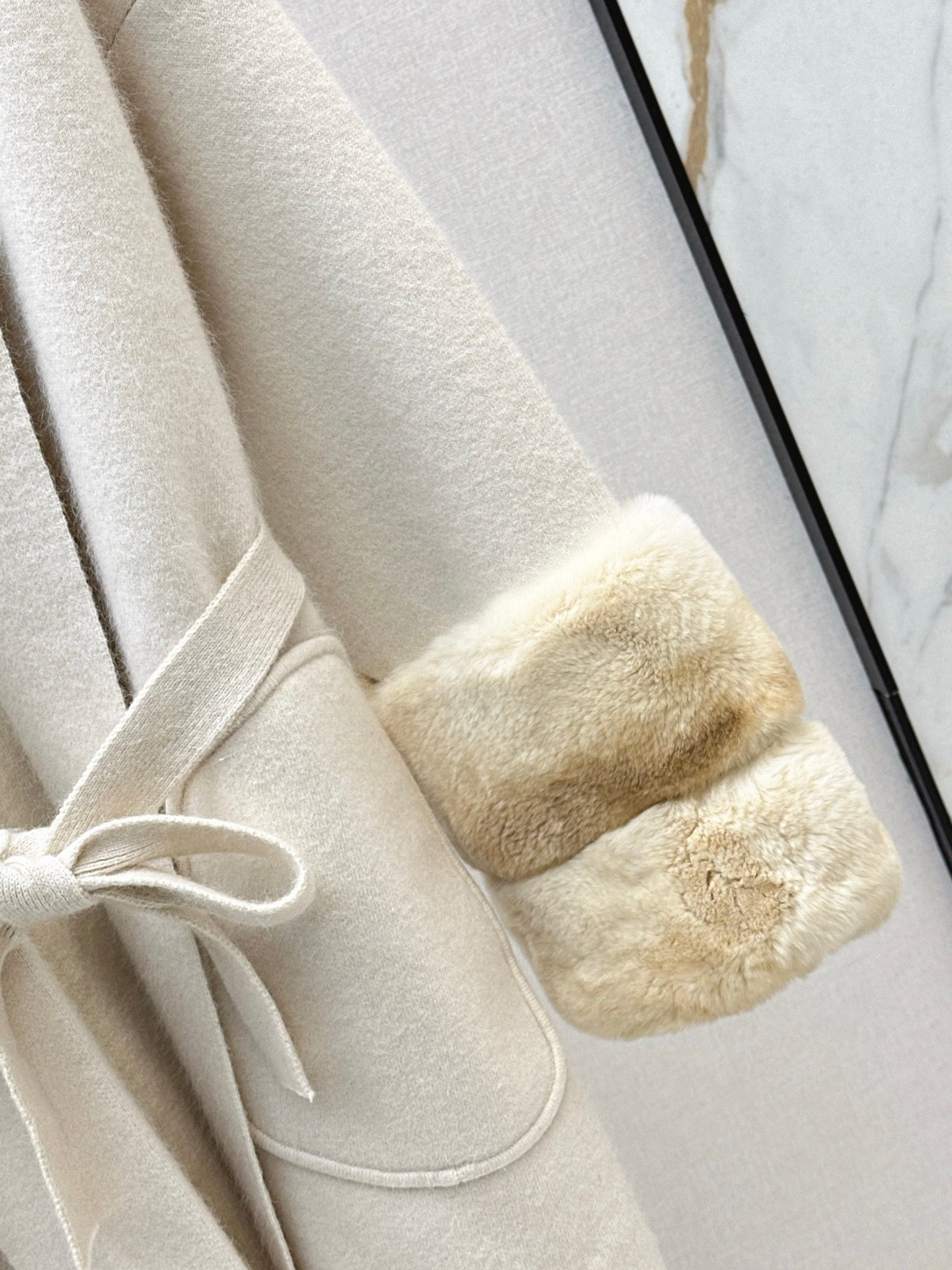 Rex rabbit fur cuffs mid-length sweater coat