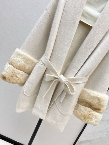 Rex rabbit fur cuffs mid-length sweater coat