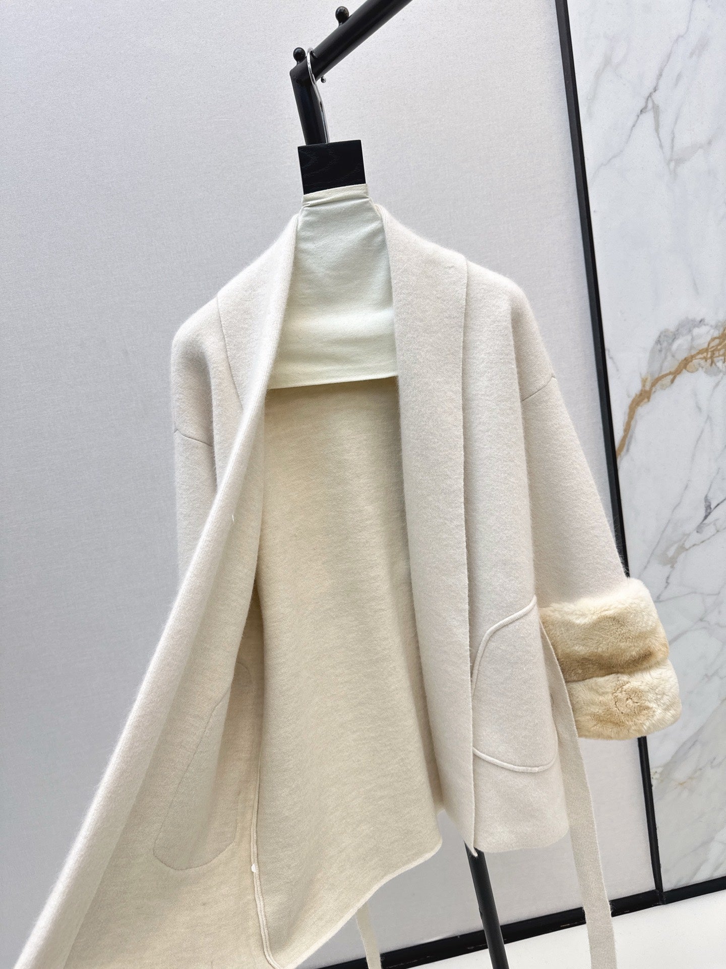 Rex rabbit fur cuffs mid-length sweater coat