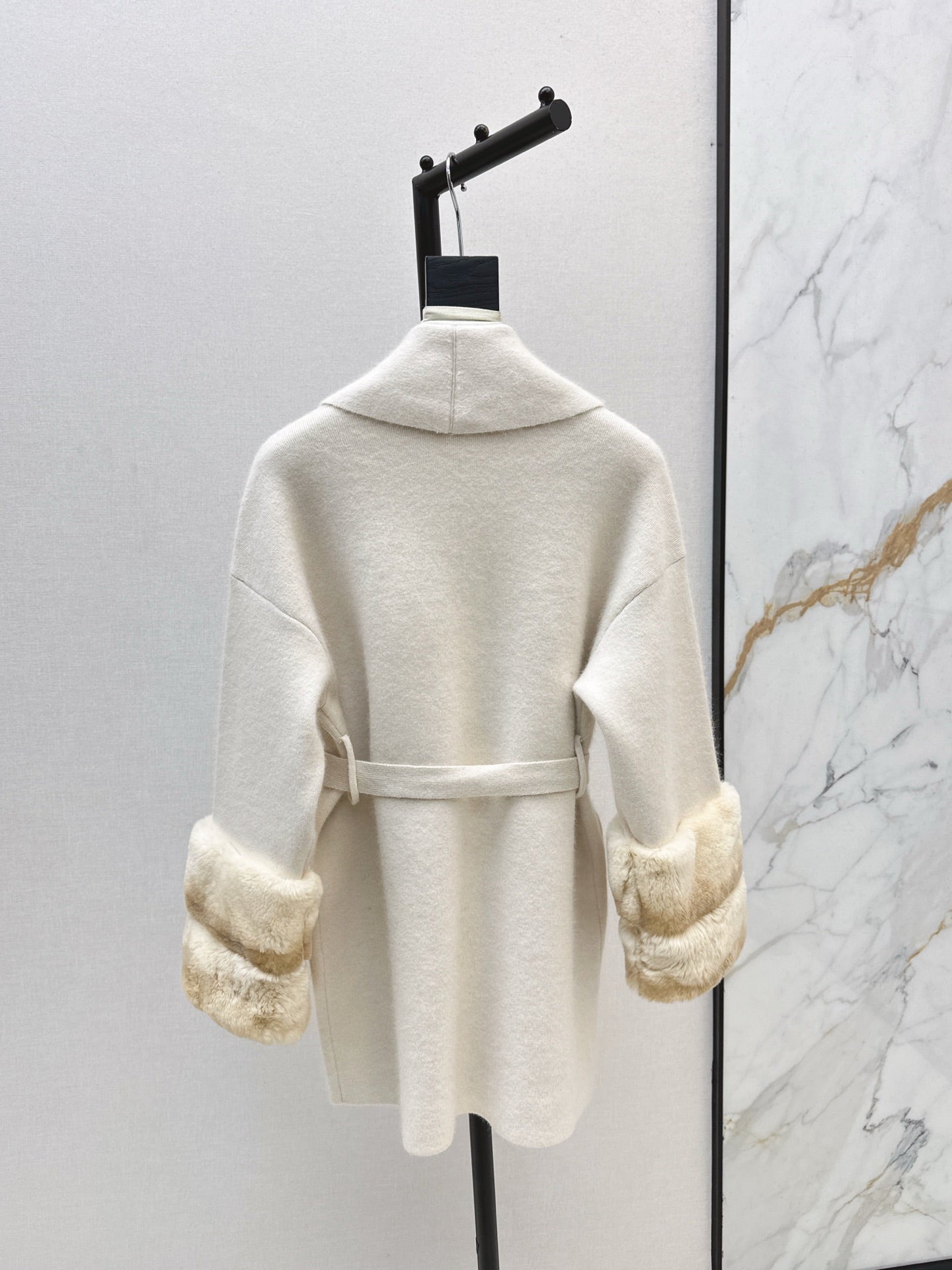 Rex rabbit fur cuffs mid-length sweater coat