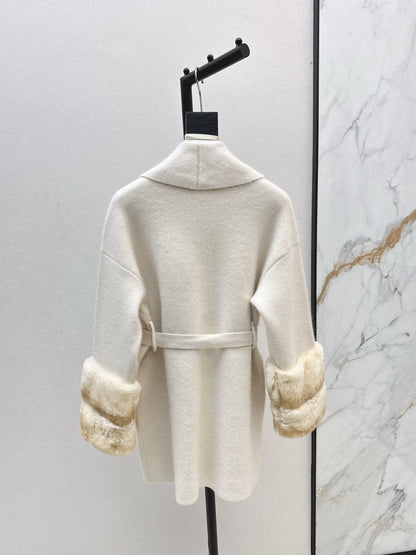 Rex rabbit fur cuffs mid-length sweater coat