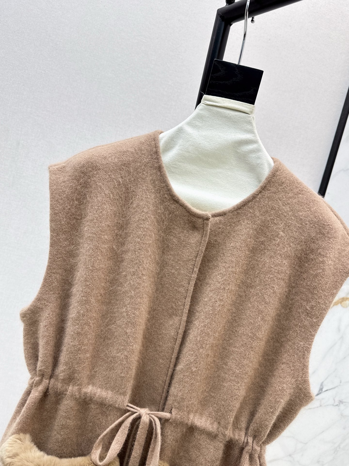 Rex rabbit fur collar pocket long vest coat