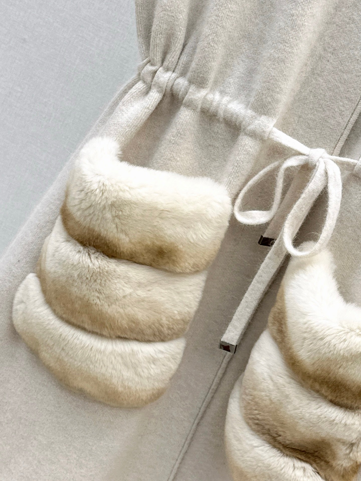 Rex rabbit fur collar pocket long vest coat