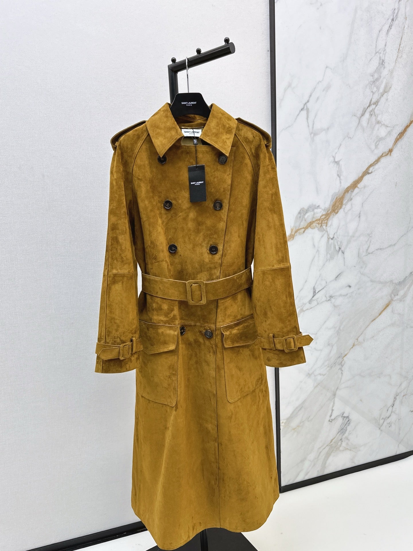 Suede sheepskin trench coat