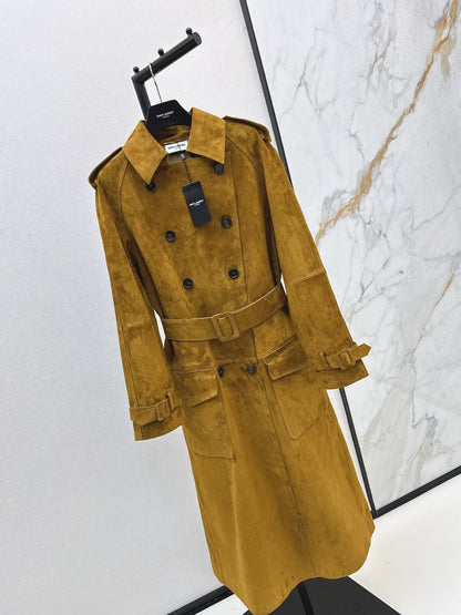 Suede sheepskin trench coat