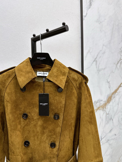 Suede sheepskin trench coat
