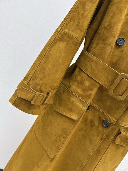 Suede sheepskin trench coat