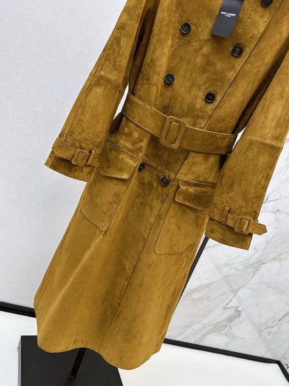 Suede sheepskin trench coat