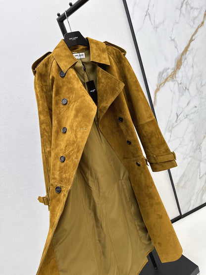 Suede sheepskin trench coat