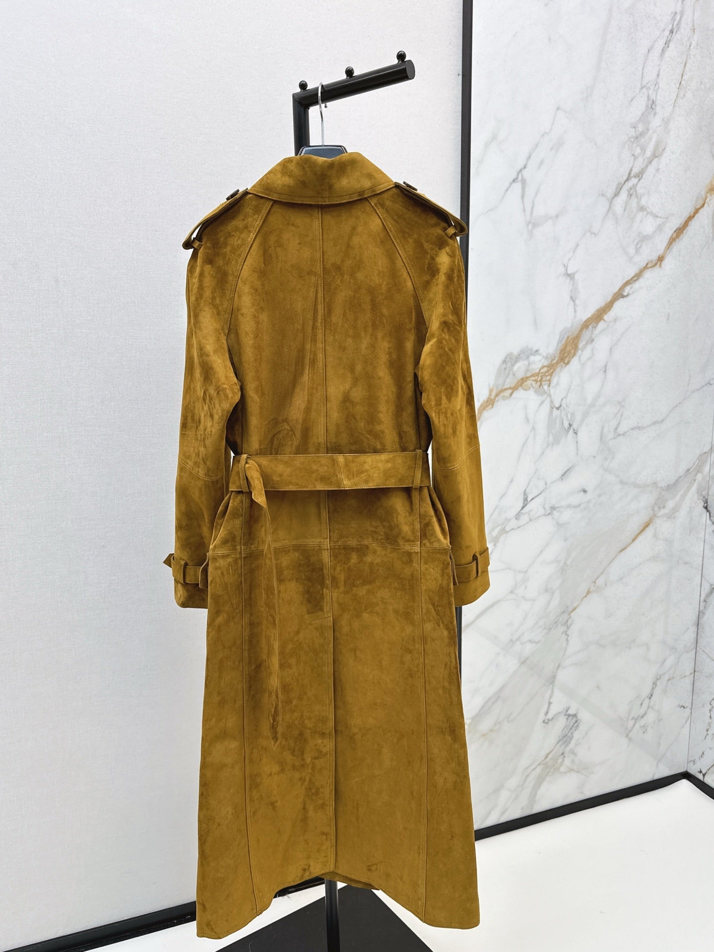 Suede sheepskin trench coat