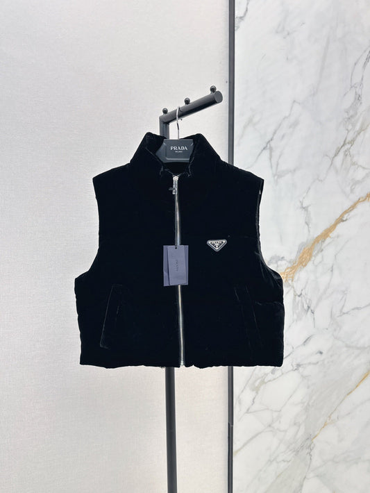 Stand collar velvet down vest