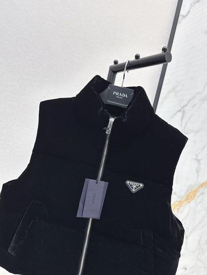 Stand collar velvet down vest