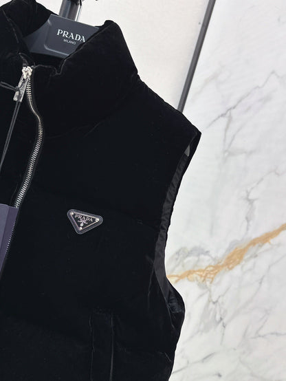 Stand collar velvet down vest