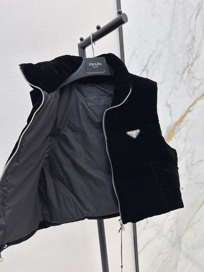 Stand collar velvet down vest