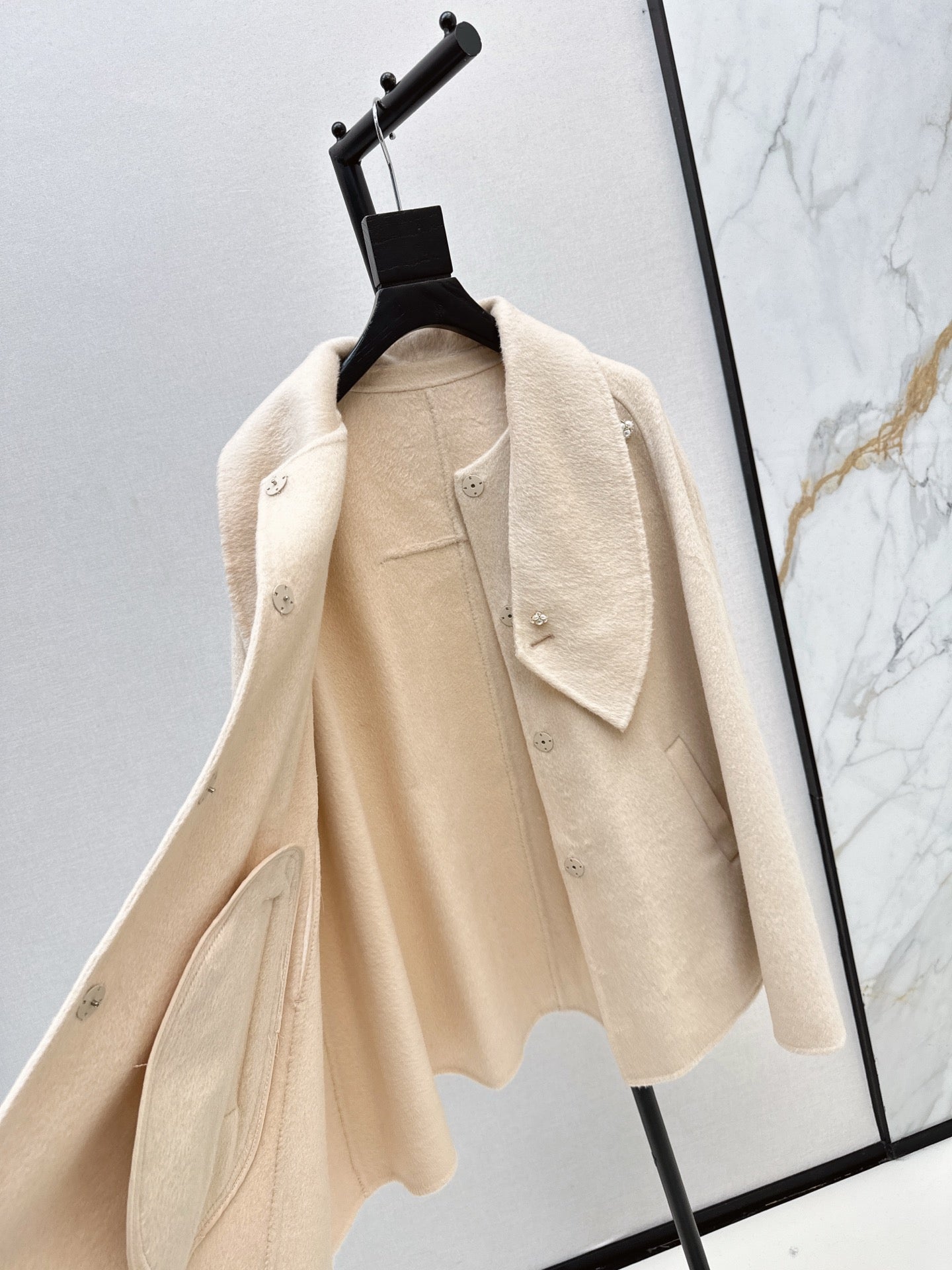 Double-faced wool cape coat