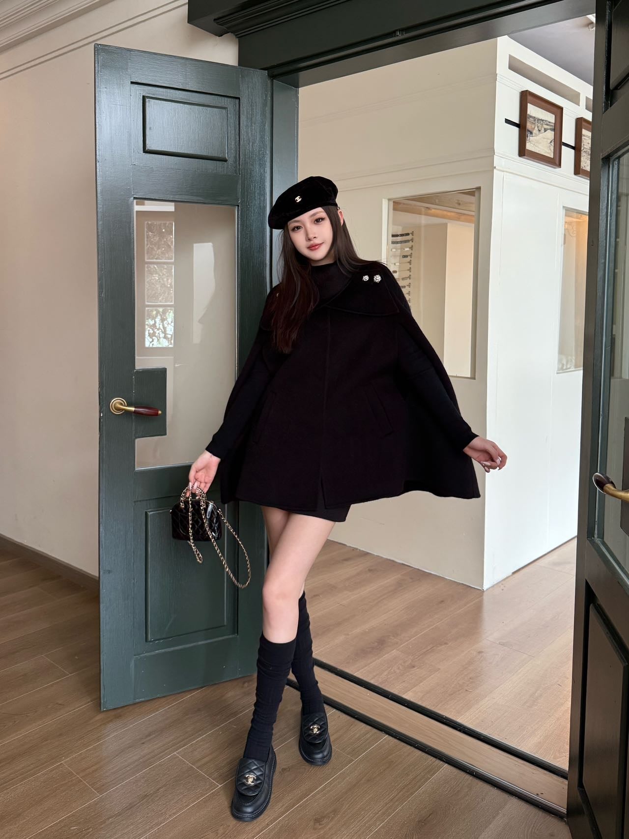 Double-faced wool cape coat