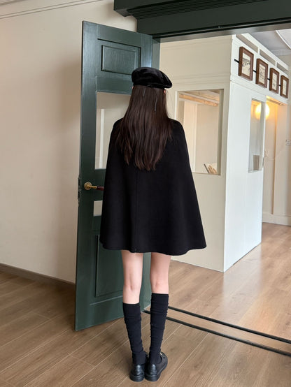 Double-faced wool cape coat
