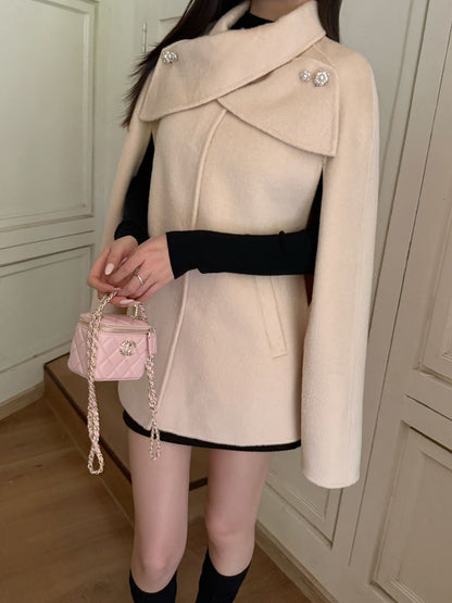 Double-faced wool cape coat