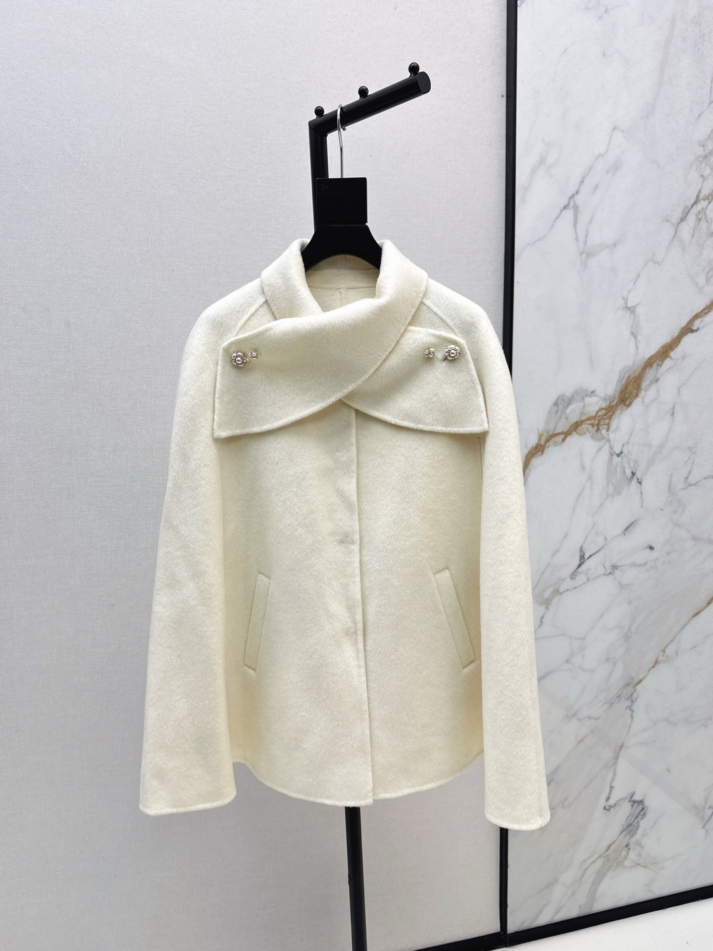 Double-faced wool cape coat