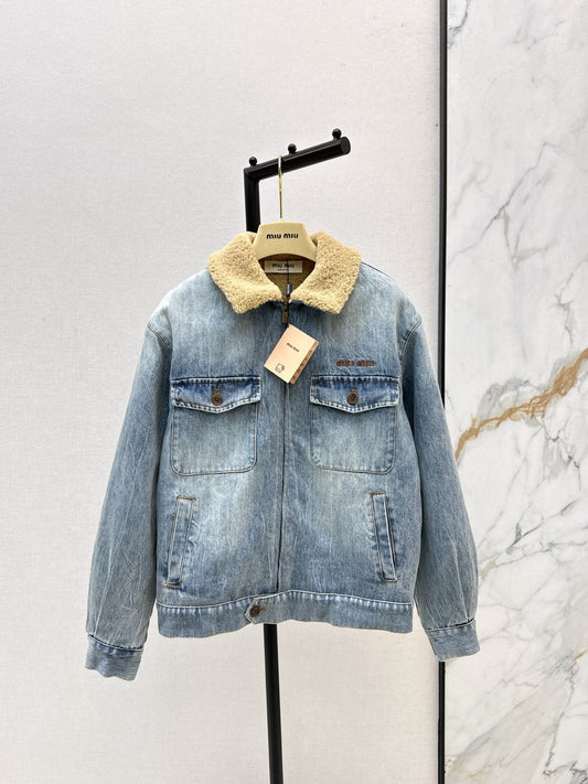 Lambswool collar denim jacket