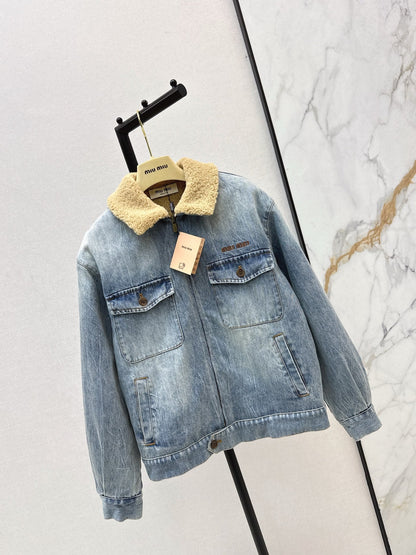 Lambswool collar denim jacket